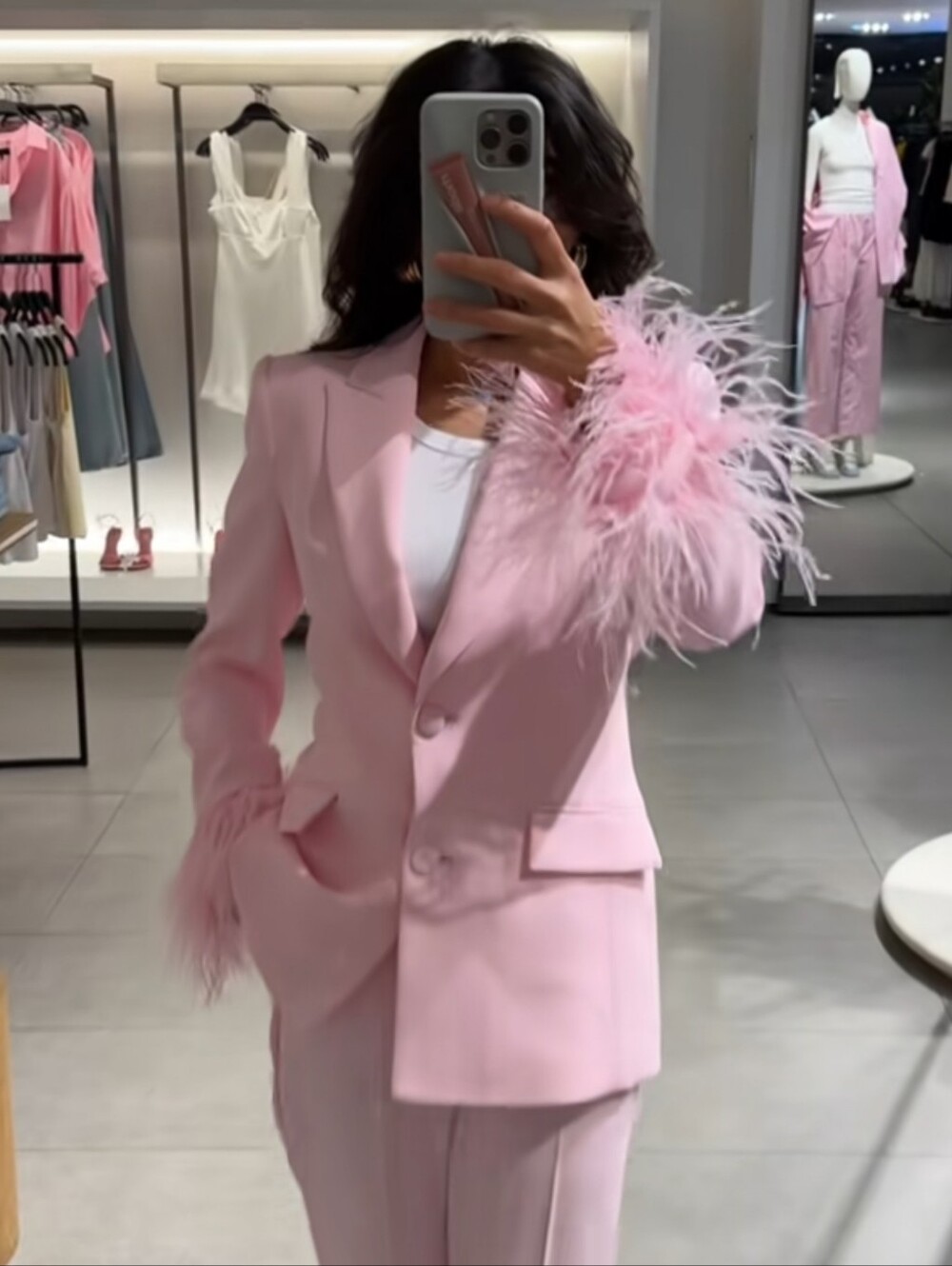 ZARA BLAZER WITH FEATHER CUFFS